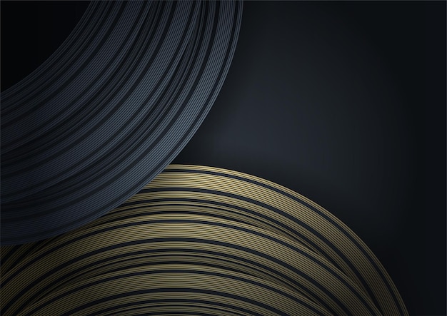 Fondo de lujo abstracto negro y oro. vector de plantilla de banner oscuro moderno con patrones de formas geométricas. diseño gráfico digital futurista