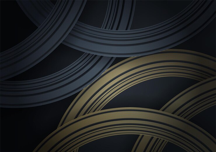 Vector fondo de lujo abstracto negro y oro. vector de plantilla de banner oscuro moderno con patrones de formas geométricas. diseño gráfico digital futurista