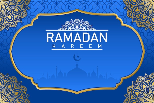 Fondo de lujo azul árabe islámico con patrón de mandala dorado y hermoso adorno de Ramadán