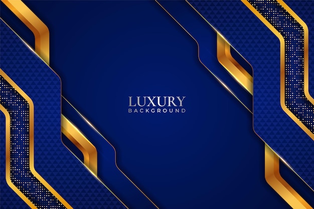 Fondo de lujo azul diagonal realista con efecto brillante brillo dorado