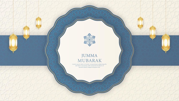 Fondo de lujo blanco árabe islámico Jumma Mubarak con patrón geométrico y hermoso adorno