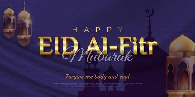 Fondo de lujo feliz eid alfitr con efecto de estilo dorado de texto editable