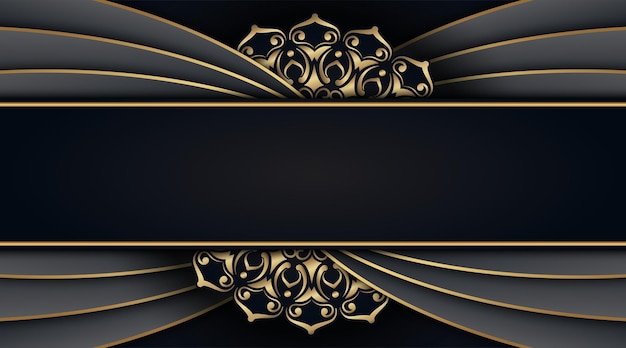 fondo de lujo negro con adornos de mandala de oro
