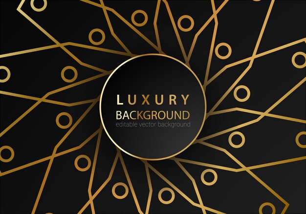Fondo de lujo negro con elementos de línea dorada, decoración y bokeh. Concepto de diseño de lujo