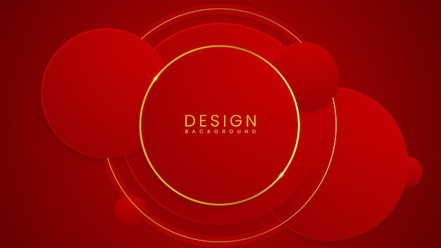 Fondo de lujo rojo abstracto con líneas doradas y forma de círculo