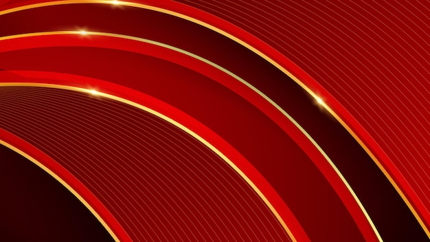 Fondo de lujo rojo abstracto con líneas doradas y forma de onda