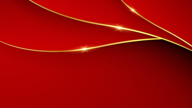 Fondo de lujo rojo abstracto con líneas doradas y forma de onda
