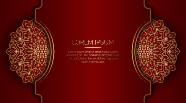 Fondo de lujo rojo con adorno de mandala dorado
