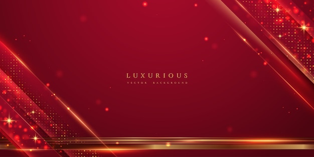 Fondo de lujo rojo con decoración de línea dorada y efecto de luz brillante