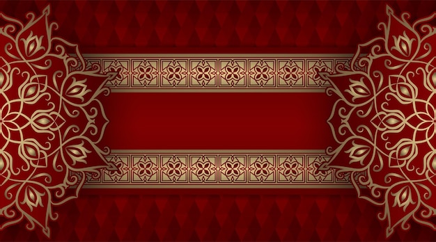 Fondo de lujo rojo con ornamento de mandala dorado