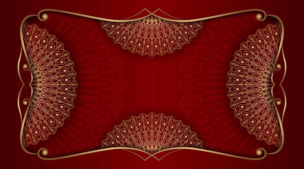 Fondo de lujo rojo con ornamento de mandala dorado