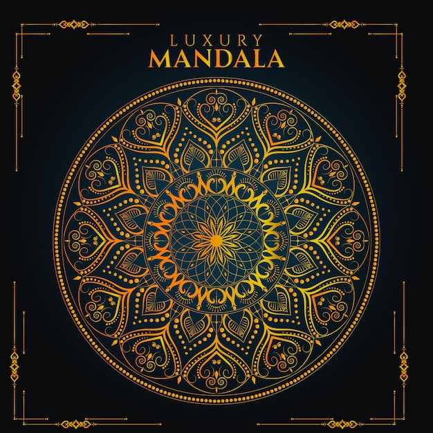 Fondo de lujo Royal Golden Mandala con bordes para invitación y tarjeta de boda