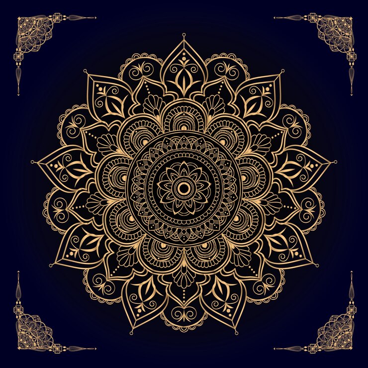 Fondo de lujo Royal Golden Mandala con bordes para invitación y tarjeta de boda