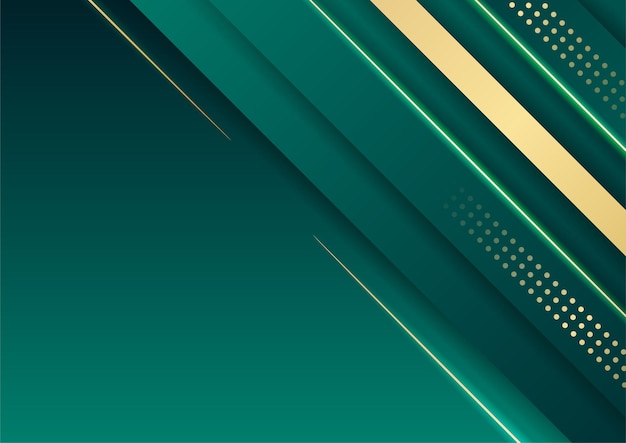 Fondo de lujo verde abstracto con línea dorada en la oscuridad. Estilo de corte de papel realista 3d. Ilustración vectorial para pancarta, póster, folleto, fondo de presentación y mucho más.