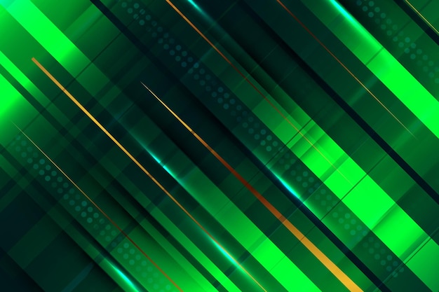 Fondo de lujo verde con rayas de línea dorada en diagonal con efectos de luz brillantes y brillantes