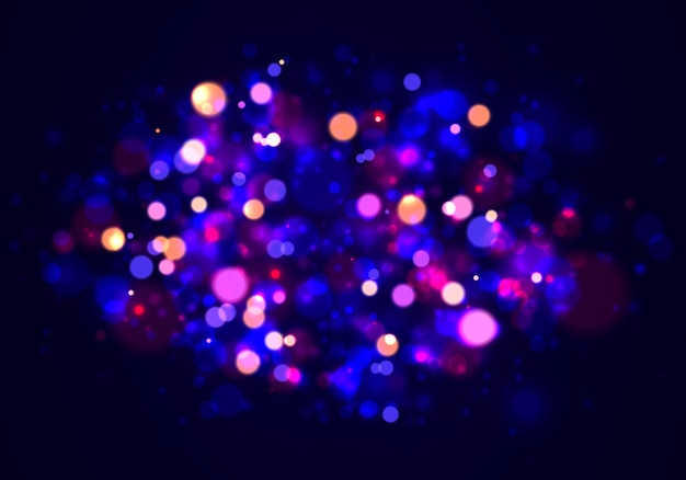 Fondo luminoso púrpura y dorado festivo con luces de colores dorados bokeh.