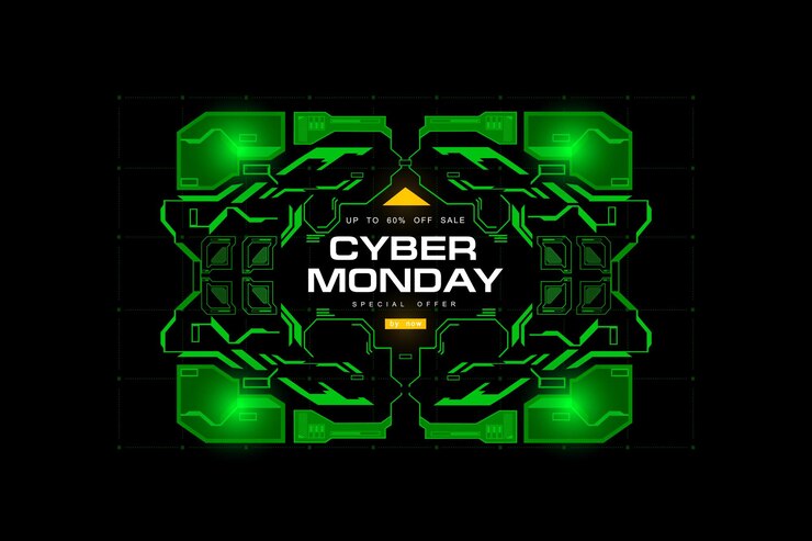 Vector fondo de lunes cibernético con banner de descuento de concepto de venta de interfaz de usuario futurista con elementos de hud