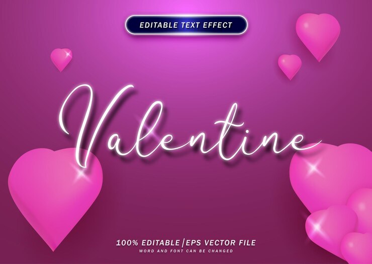 Vector fondo de luz de brillo de efecto de fuente editable de efecto de texto de san valentín de lujo