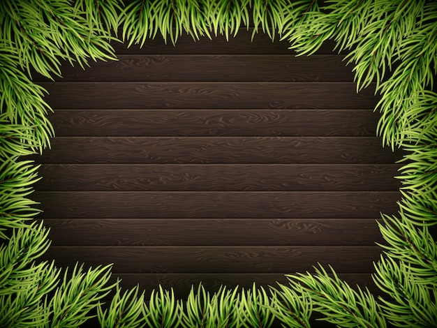 Fondo de madera con abeto de Navidad.