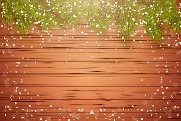 Vector fondo de madera de navidad con abeto abeto con espacio para texto y borde de nieve.