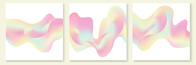 Fondo de malla de vector de forma de fluido holográfico abstracto 3d Plantilla de publicación de redes sociales con líquido ondulado degradado Forma rosa dinámica salpicaduras de flujo de perla pastel 90s