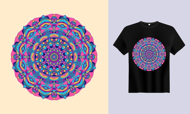 Fondo de mandala colorido con camiseta