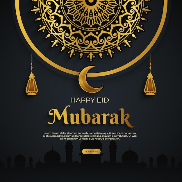 Vector fondo de mandala decorativo de lujo feliz eid mubarak