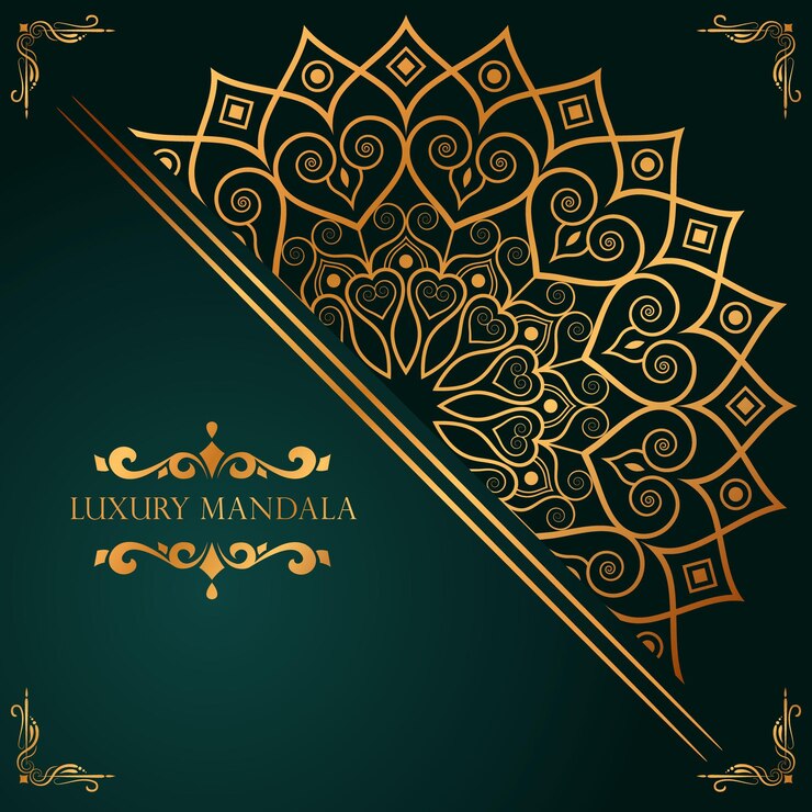 Fondo de mandala floral dorado de lujo para plantilla de tarjeta de invitación de boda