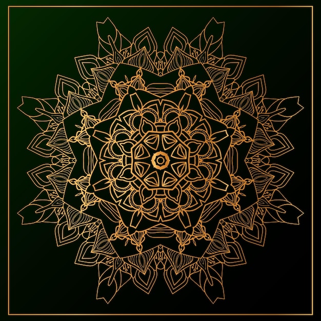 Vector fondo de mandala de lujo con color dorado y negro.