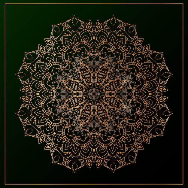 Vector fondo de mandala de lujo con color dorado y negro.