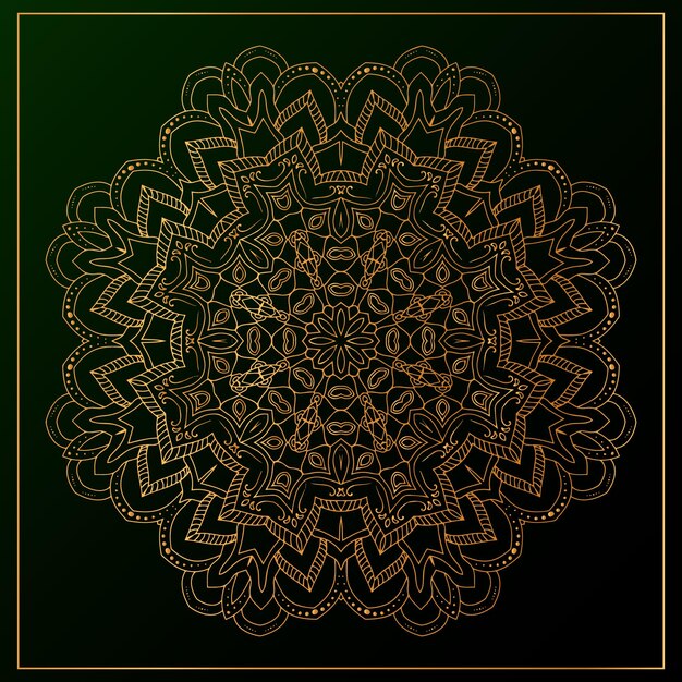 Vector fondo de mandala de lujo con color dorado y negro.