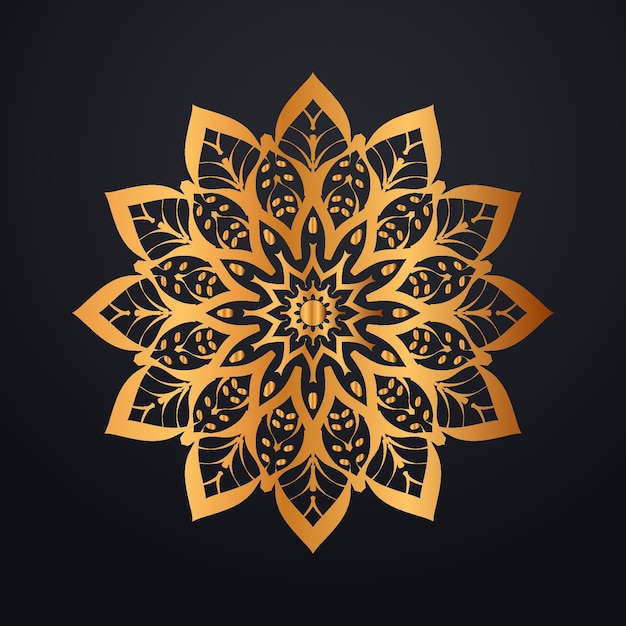 Fondo de mandala de lujo con color dorado y negro.