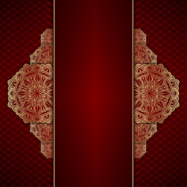 Fondo de mandala de lujo diseño de vector rojo y oro