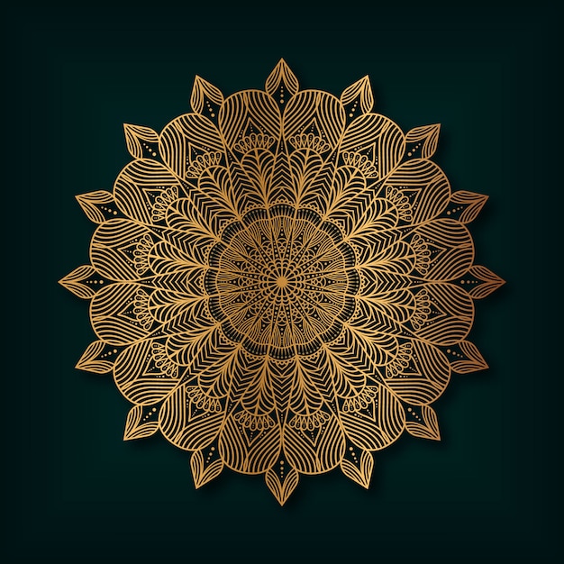 Fondo de mandala de lujo con estampado de flores en color dorado