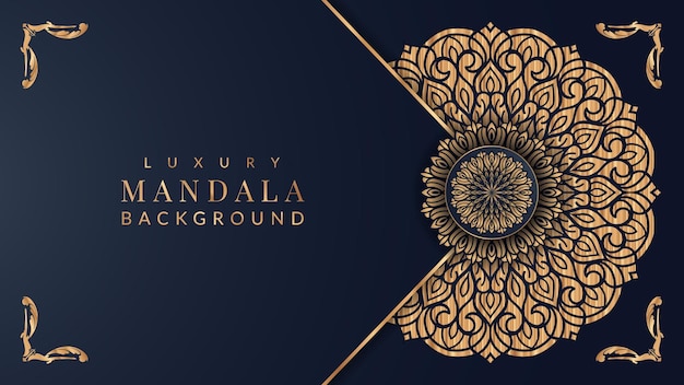 Fondo de mandala de lujo en plantilla de diseño de estilo arabesco de color dorado