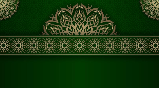 Fondo de mandala de lujo verde y dorado