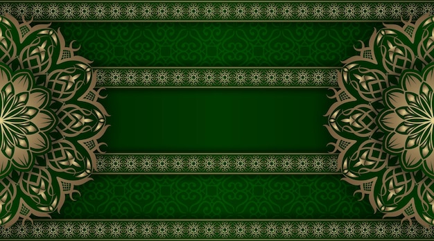 Fondo de mandala de lujo verde y dorado