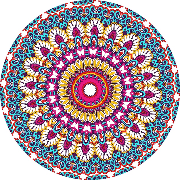 Vector fondo de mandala multicolor. página del libro para colorear. forma de flor inusual. oriental. anti estrés