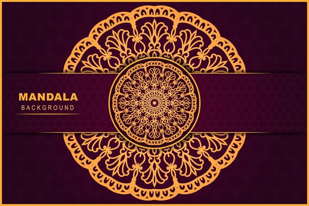 Fondo de mandala vectorial floral con diseño de color dorado y rojo