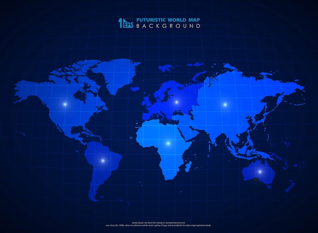 Fondo de mapa de mundo azul futurista de la tecnología.