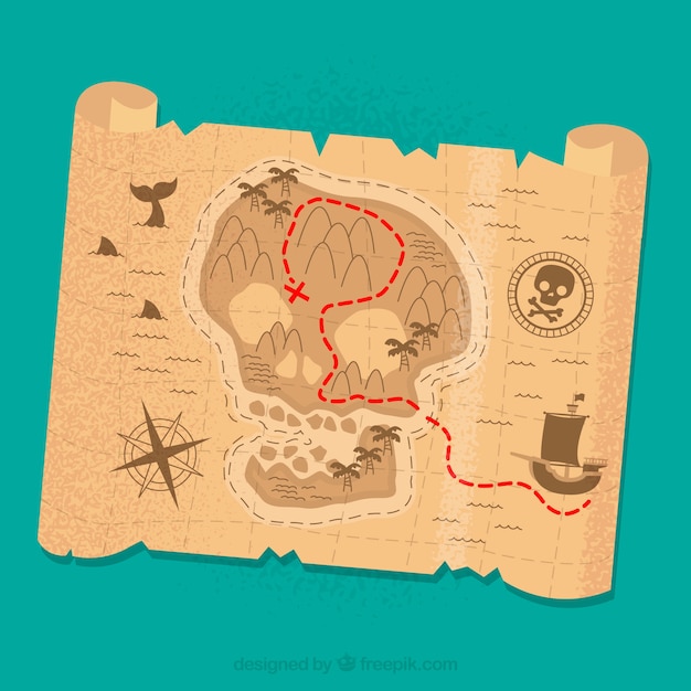 Fondo de mapa de pirata con calavera