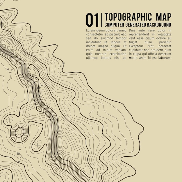 Vector fondo de mapa topográfico con espacio para copiar fondo de contorno de mapa de topografía de línea ilustración de vector abstracto de cuadrícula geográfica ruta de senderismo de montaña sobre terreno