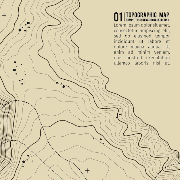 Vector fondo de mapa topográfico con espacio para copiar fondo de contorno de mapa de topografía de línea ilustración de vector abstracto de cuadrícula geográfica ruta de senderismo de montaña sobre terreno