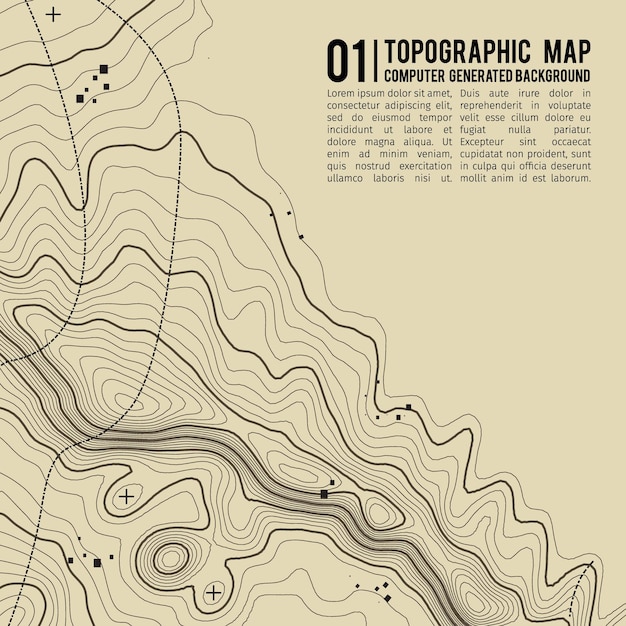 Vector fondo de mapa topográfico con espacio para copiar fondo de contorno de mapa de topografía de línea ilustración de vector abstracto de cuadrícula geográfica ruta de senderismo de montaña sobre terreno