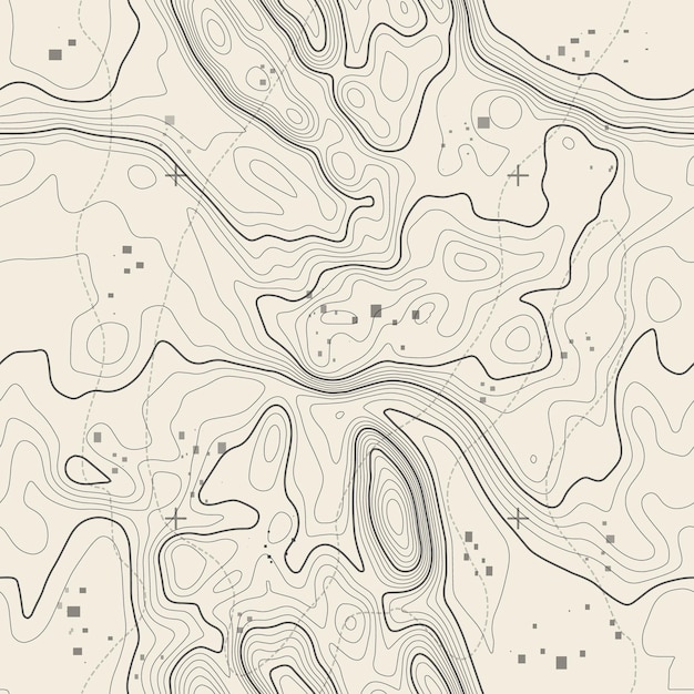 Fondo de mapa topográfico vectorial sin costuras patrón sin costuras de mapa de topografía de línea fondo de contorno rejilla geográfica pista de senderismo de montaña sobre terreno patrón ondulado sin costuras