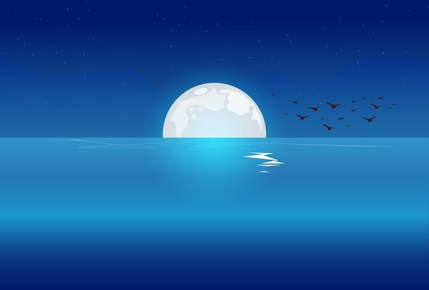 Fondo del mar y la luna en el vector nocturno.