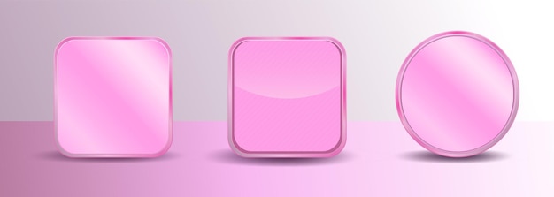 Fondo de marco de aplicación de color rosa femenino lindo en vector. Interfaz de interfaz de usuario de etiqueta de botón de icono de aplicaciones