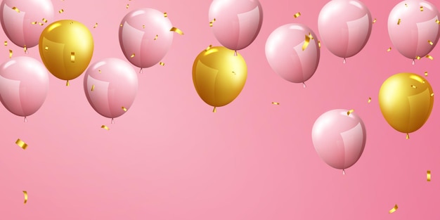 Fondo de marco de celebración de oro rosa globos. cartel de eventos y vacaciones.