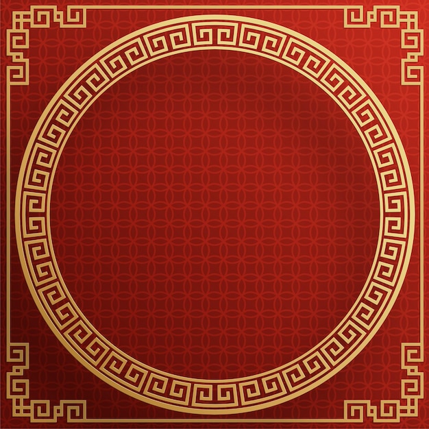 Fondo de marco chino color rojo y dorado con elementos asiáticos