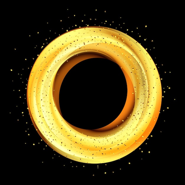Fondo con marco de círculo dorado y espacio para texto. Decoración de brillo de vector, polvo de oro. Para tarjetas de San Valentín, Navidad y vacaciones, invitaciones de boda, carteles y volantes de vacaciones.